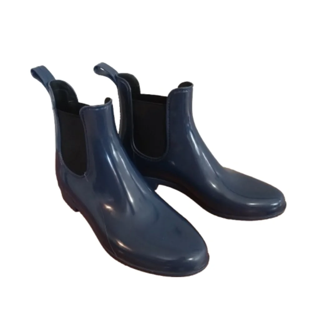 J. Crew Women's Blue Pull On Chelsea Rubber Ankle Rain Boots Size 9